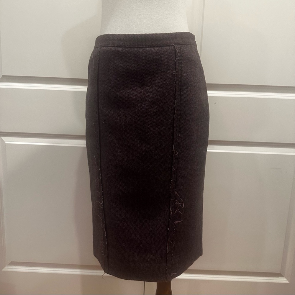 CLUB MONACO Purple Knee-Length Pencil Skirt w Distressed Stitching for Work